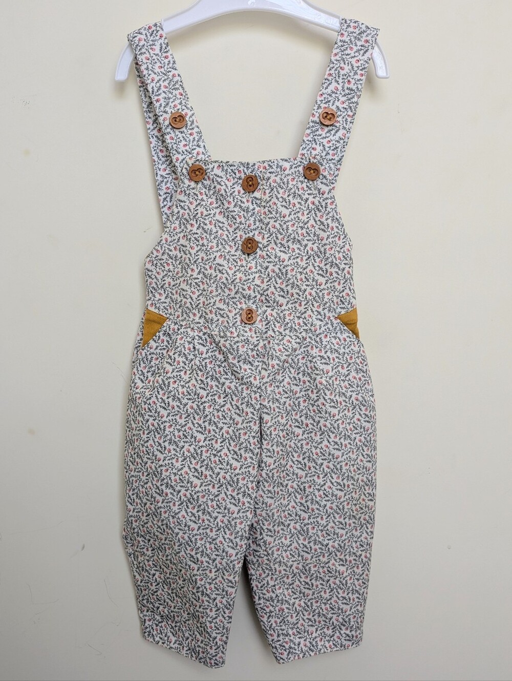 Floral Print Button-Front Baby Overalls with Mustard Accents